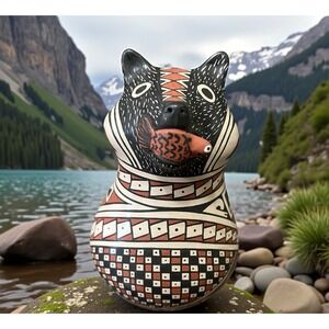 Mata Ortiz Pottery Bear Fish Effigy Lourdes Villalba Paquime Folk Art Mexico